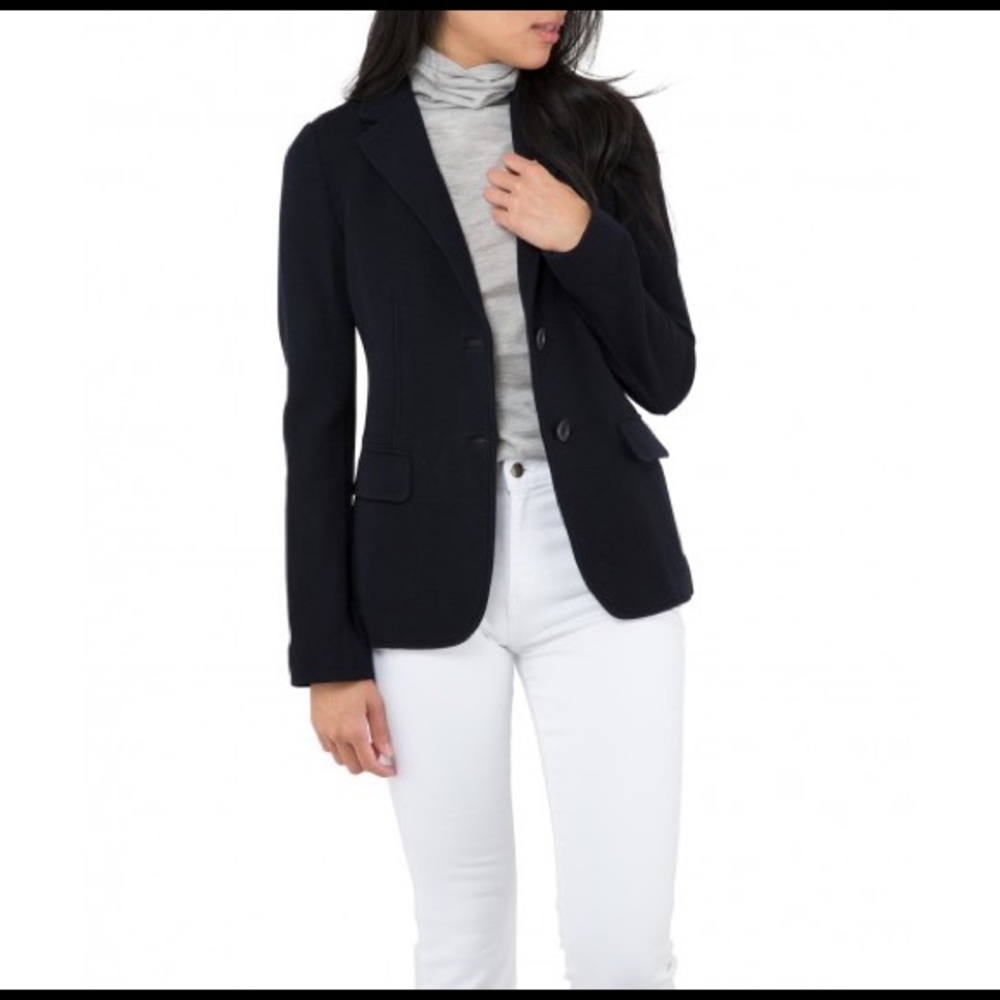 Ann Mashburn Parker Black Wool Pique Blazer Jacket Unstructured Soft Vented Sz M